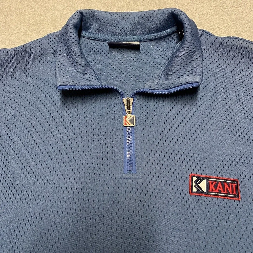 Kani Sport Shirt Size XL Blue Mesh Jersey 1/4 Zip‎ Logo Hip Hop 90s Short Sleeve - Picture 2 of 6